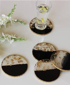 Posavasos de té de resina blanco y negro redondo personalizable de alta calidad en artesanías de resina Multicolor para decoración del hogar - Product Image 6