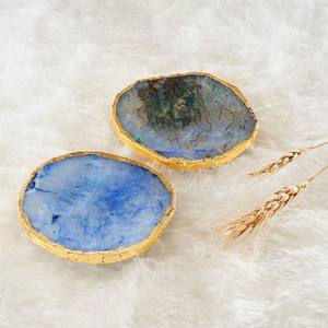 Sous-verres en agate de sel semi-précieuse plaqués or de luxe faits à la main, écologiques, motif floral blanc pour la maison - Product Image 5