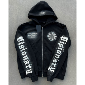 เสื้อมีฮู้ดแบบวินเทจสำหรับทุกเพศเสื้อมีกระเป๋าผ้าฟลีซโอเวอร์ไซส์พิมพ์ลายหน้าจอเปล่าติดไรน์สโตนโลโก้ออกแบบได้ตามต้องการ - Product Image 5