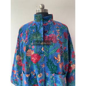 Veste réversible en velours de coton pour femmes imprimé fleuri respirant tenue de fête décontractée pardessus d'hiver pour l'automne été - Product Image 6