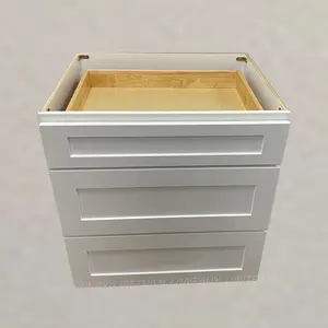 Vietnam Factory Price Painting Solid Hardwood Dovetail Drawer America Kitchen Base Cabinet Shaker Model with 3 Drawers