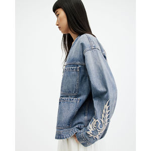 OEM de alta calidad personalizado 100% algodón Denim doble cremallera Vintage piedra lavada bombardero camionero chaqueta de mezclilla - Product Image 4