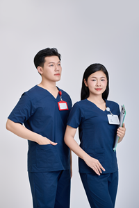 Ensemble de blouses médicales unisexes FMF d'origine vietnamienne, tissu en coton peigné et élasthanne, détection des aiguilles, vêtements chirurgicaux d'hôpital, en stock - Product Image 2