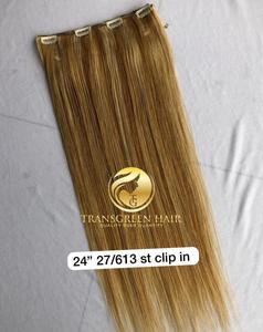 Exportación de calidad superior crudo camboyano visón indio templo virgen 24 ''Color #27/613 Clip recto Ins proveedor indio de cabello de un solo donante - Product Image 2