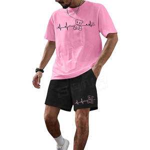 Conjunto de pantalones cortos informales de talla grande para hombre, ropa de calle de manga corta transpirable, con logotipo personalizado, diseño sólido de Pakistán - Product Image 3