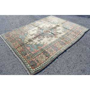 Alfombra de 7x9 pies, Alfombra Grande Vintage, Alfombra Azul Sólida - Product Image 1