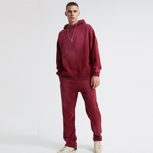 Terry Cotton Conjunto de 2 piezas Sudadera con capucha para hombre Lavado ácido Desgastado Sudadera con capucha de gran tamaño y conjunto de Jogger - Product Image 1