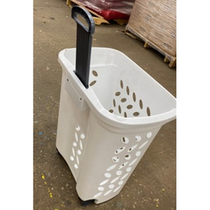 Standing Type <b>Plastic</b> and Fabric Clothing Organizer Wardrobe and Bathroom Storage <b>Basket</b> with Lid and Wheels for Laundry Use - Product Image 1