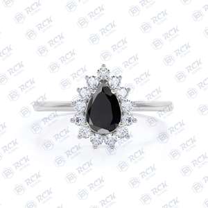 0.70 TCW poire coupe Halo Moissanite bague pour femme/fiançailles côté rond coupe 925 bague en argent Sterling pour femme - Product Image 3