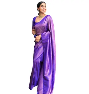 Venta caliente Festival de bodas Desgaste nupcial Banarasi Sari de seda suave Proveedor indio disponible a precio al por mayor Último Sari