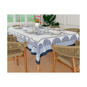 Nappe imprimée en coton durable à carreaux bleus 280 GSM brodé détaillant tissu certifié OEKO TEX décor de Table de lavage facile - Product Image 2