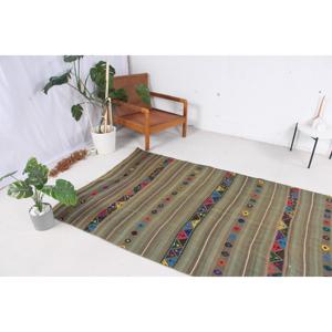 Alfombra de 4.5x8.9 pies, Alfombra Turca Kilim, Alfombra Floral de Lana Verde Vintage - Product Image 2