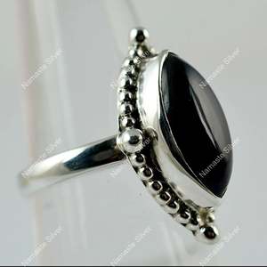 Bague en argent sterling 925 avec onyx noir, faite à la main, bijou de promesse, pierre précieuse naturelle noire, pierre de naissance de juillet, pureté du métal 14 carats - Product Image 3
