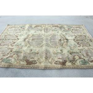 5.2x8.6 ft Rug, Vintage Turkish Rug, <b>Brown</b> Green Patchwork <b>Wool</b> Rug - Product Image 4