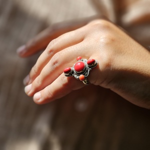 แหวนพลอยสีเงินลายปะการังสำหรับงานแต่งงานงานหมั้นวันครบรอบ - Product Image 2