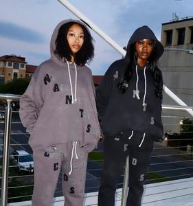 Sweat-shirts et pantalons pour hommes vintage de haute qualité 100% coton délavé à l'acide, brodés, imprimés thermiques d'automne - Product Image 3