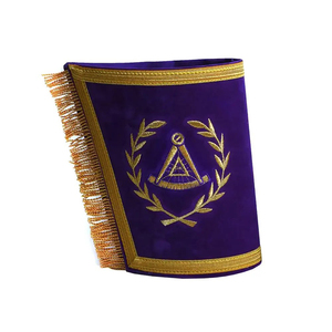 Juego de regalos masónicos Lodge Master Delantal de cuero Collar Guanteletes-Puños Artesanía de metal hecha a mano Bordado Regalia Jeweled Ronpex - Product Image 2