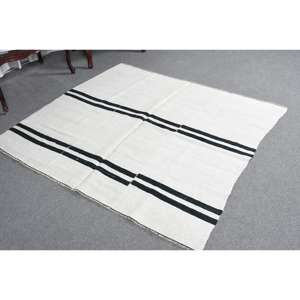 Alfombra Vintage, Alfombra Turca de 5.2x5.5 pies, Alfombra de Lana Blanca Ombré - Product Image 4