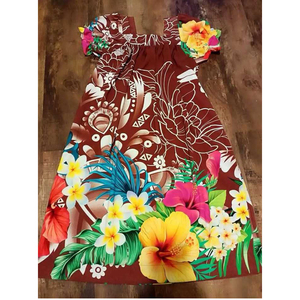 Sublimación personalizada impresión dobladillo ensanchado Micronesia Mumu vestido cuello cuadrado Midi Pufy vestido de talla grande mujeres Pacific Island vestidos - Product Image 6