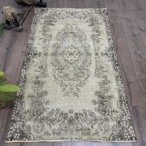 พรมวินเทจขนาด 3.6x6 ฟุต, พรมสไตล์ตุรกี, พรมโมร็อกโกสีเทาดำ - Product Image 1