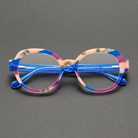 Montures optiques rondes classiques vintage en patchwork irrégulier pour femmes adultes, construction en acétate massif poli à la main avec fermeture magnétique HG
