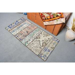 Alfombra Turca Vintage Pequeña de 2x4.1 pies, Alfombra Persa Azul Marrón - Product Image 3