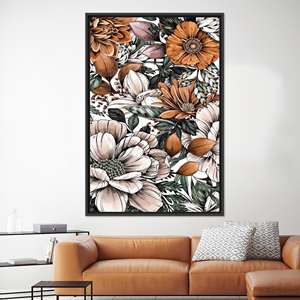 Impresión en lienzo floral elegante: patrón de flores en degradado, decoración estilo granja, lienzo con marco negro - Product Image 1