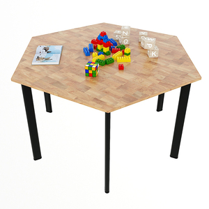 Hexagonal Modern <b>Wood</b> <b>Top</b> Rubber <b>Wood</b> <b>Table</b> with Oval Iron Legs for Home Office and Hotel Use-PSD029 - Product Image 5