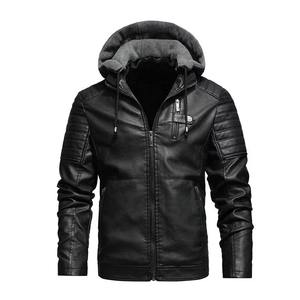 Chaqueta con capucha de lona a la moda para hombre Otoño Invierno nueva marca fina de piel sintética prendas de vestir elegante estampado bolsillos con cremallera motocicleta - Product Image 2