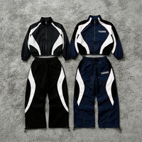 Ensemble de survêtement en nylon personnalisable pour homme : veste coupe-vent et pantalon de jogging à rayures