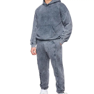 ชุดวอร์มผ้าฝ้ายสำหรับผู้ชายเข้ารูปสไตล์วินเทจแบบ100% ชุดวอร์มคอกลมทรงสลิมฟิต - Product Image 6