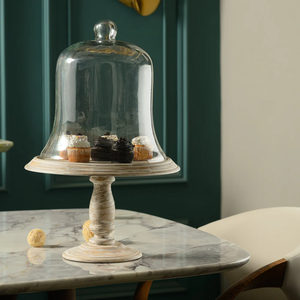 Campana de Cristal Redonda Hecha a Mano con Base de Madera Antiadherente, Herramientas para Pasteles, para Exhibición de Alimentos, Decoración de Mesa para Bodas, Fiestas, Uso en Restaurantes - Product Image 2