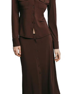 Jupe longue marron élégante pour femmes, jupe longue taille haute, design fluide et modeste, tenue décontractée ou formelle, mode de tous les jours élégante - Product Image 4