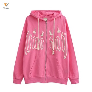 เสื้อมีฮู้ดแบบรูดซิปผ้าคอตตอน100% พิมพ์ลายแบบโอเวอร์โอเวอร์โอเวอร์โอเวอร์พร้อมปัก3D สำหรับฤดูหนาวออกแบบได้ตามที่ต้องการ - Product Image 1