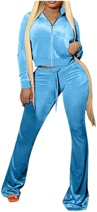 Stylish Ladies Plus Size <b>Velour</b> <b>Tracksuit</b> Breathable Long Sleeve Zip Jacket With Drawstring Waist Pants In Multiple Colors - Product Image 6
