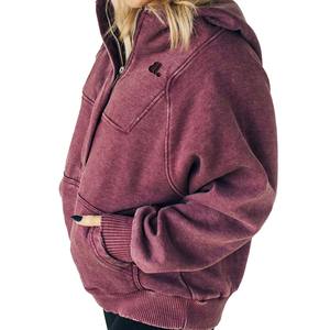 2026 personnalisé acide sweat à capuche zippé pour les femmes solide Vintage Look surdimensionné Polyester coton décontracté hiver écologique - Product Image 3