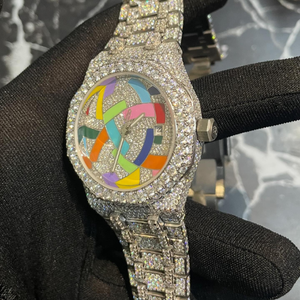 Reloj de Lujo con Esfera Arcoíris y Diamantes para Hombre, Brazalete de Acero Inoxidable con Incrustaciones de Diamantes, Reloj de Pulsera de Cuarzo, Estilo Hip Hop - Product Image 4