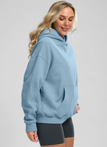 Sudadera con capucha de lana de gran tamaño para mujer con bolsillo, jersey de entrenamiento atlético informal holgado, sudaderas con capucha de punto estampadas para mujer - Product Image 2
