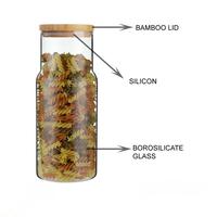 Ensemble de 3 bocaux de conservation en verre avec couvercle en bambou, grande capacité, récipients alimentaires écologiques pour le garde-manger