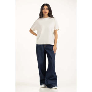 Women's Relax Fit Top WM-KTP-WS25-109 Cotton Jersey Breathable Casual <b>Bow</b> Collar Tee OEM ODM Manufacturer Pakistan - Product Image 1