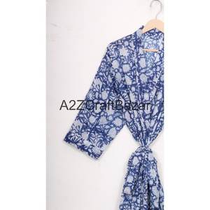 Indian Handmade Floral Print Women's 100% Cotton Free Size Vintage Kimono Robe Romantic Comfortable Winter Nightwear Gown - Product Image 5