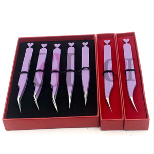 Isolement professionnel poudre violet clair revêtement coeur droit conception Extension de cils pince à épiler outils de beauté en acier inoxydable - Product Image 1
