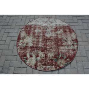 Alfombra turca vintage, diseño de retazos rojo y verde, 3,9x4 pies, tejido plano de lana, alfombra para sala de estar con respaldo de látex - Product Image 1