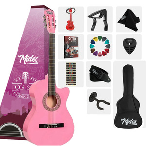 Guitarra Clásica Cutaway Rosa 4/4, Set Completo con Mástil de Sapele, Varilla de Ajuste, Soporte, Afinador, Funda, Correa y Capo |   Midex CG-395PK - Product Image 1