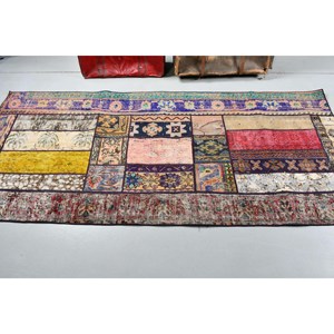 Alfombra Vintage de 3.37x7.6 pies (103x232 cm), Alfombra Floral Azul Turca - Product Image 3