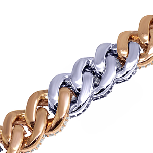 Pulsera de Diamantes Cultivados en Laboratorio de Dos Tonos en Oro de Diseño, Estilo Cubano de Lujo de 10K para Hombre, Joyería con Incrustaciones de Diamantes, Regalo - Product Image 4