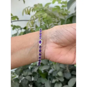 สร้อยข้อมือเทนนิสเงินแท้ 925 ประดับอเมทิสต์รูปไข่ เครื่องประดับทันสมัยและสง่างาม - Product Image 6