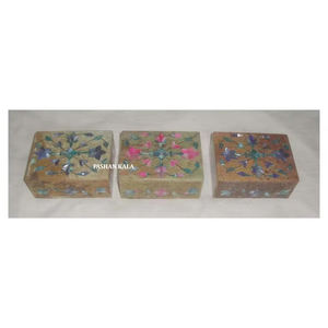 Hermosa mezcla de esteatita Natural hecha a mano azul y verde madre de perla incrustaciones diseño de flores forma Rectangular Cajas de Regalo de joyería - Product Image 1