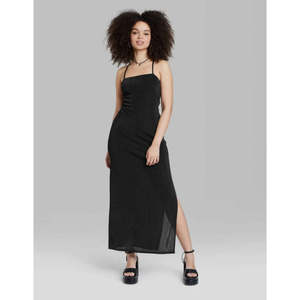 Abito lungo nero da donna Wild Fable taglia XS con spalline sottili in fibra di poliestere e vita naturale - Product Image 2