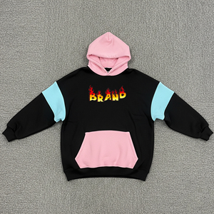 Sweat-shirts surdimensionnés en coton 100% personnalisés pour femmes, style streetwear, avec blocs de couleurs et logo imprimé en relief. - Product Image 1